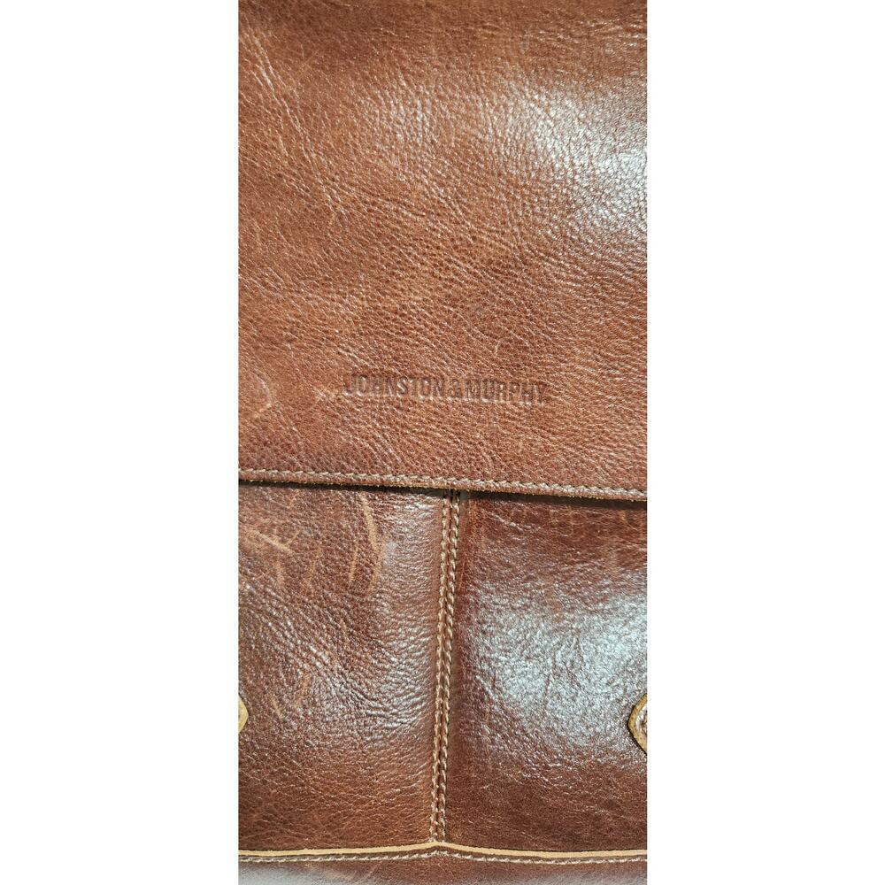 Johnston Murphy Vintage Brown Leather Laptop Briefcase Messenger Bag - Picture 9 of 13
